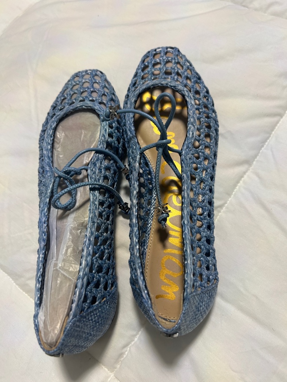 Sam Edelman Women's Woven Lace-Up Flats in Denim Blue